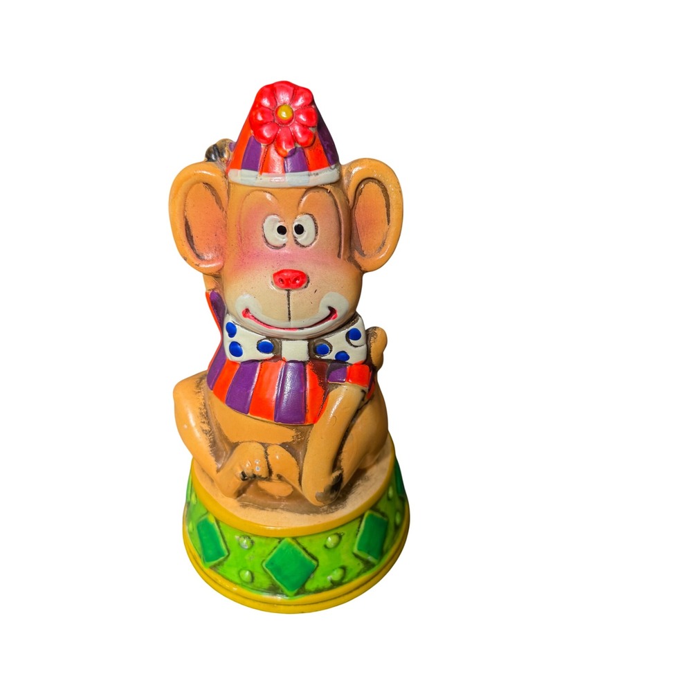 Vintage Tilso Japan Ceramic Circus Monkey Piggy Bank Hand Painted 7.25in